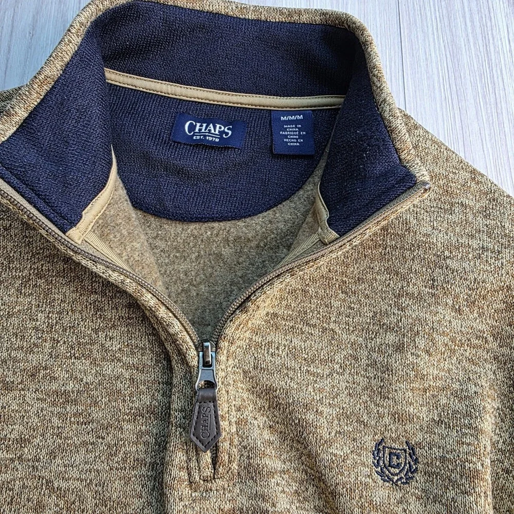 Chaps Sweater Men's M Brown 1/4 Zip Pullover Fleece Sweatshirt‎ Pockets Logo - Picture 4 of 10